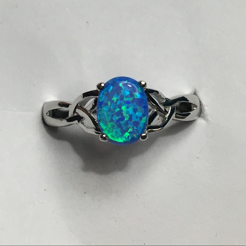 925 Sterling Silver Blue opal ring